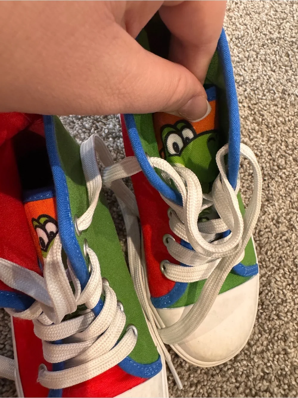 Kids Mario Luigi and Yoshi Red & Green high top Lace-Up Sneakers size 12 kids